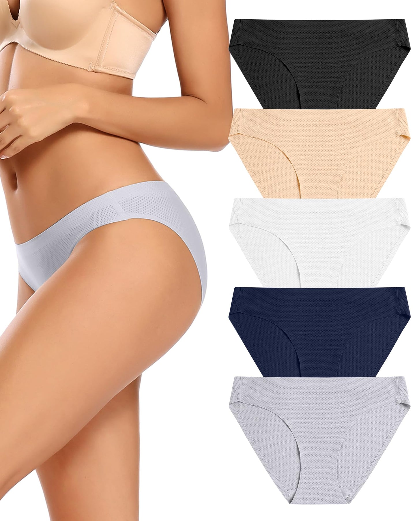 voenxe Women Bikini Underwear,Seamless Breathable Ladies Panties,No Show Comfortable Briefs Undies for Women,Hipster,5-Pack