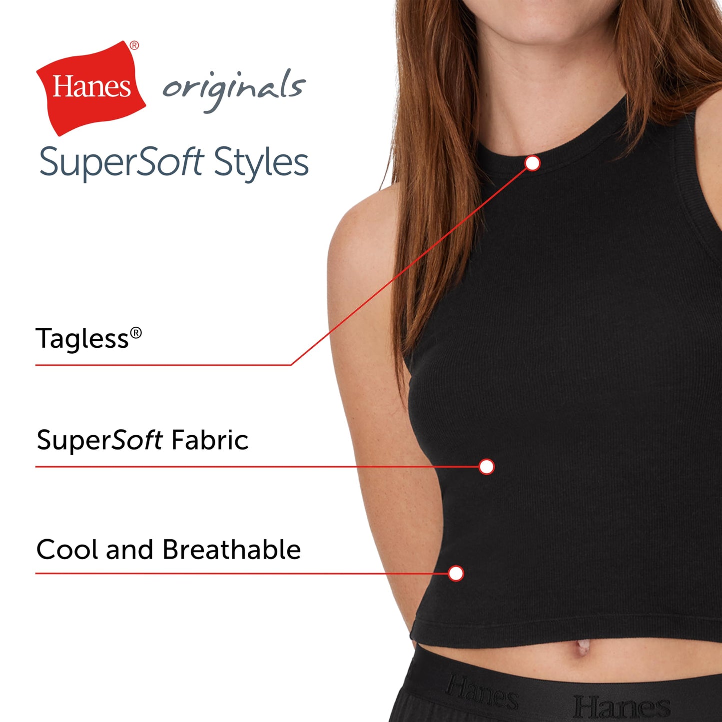 Hanes Women's Originals Racerback, 2-Pack, Comfywear Supersoft Rib Cropped Tank Top Loungewear Pack, Black/Natural Cedar, Large
