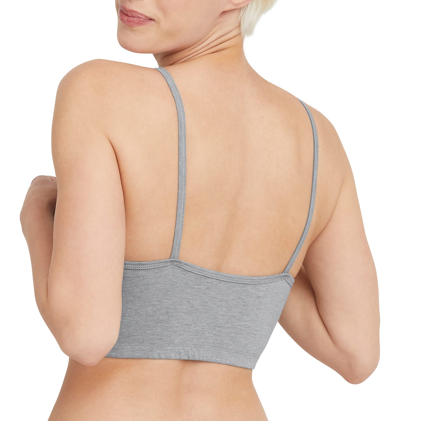 Hanes Womens Cropped Bralette, Breathable Pullover Bra, Crop Top, Solid Or Assorted, 3-pack Bra, Sky Grey Heather/Concrete Heather/White, Large US
